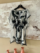 Vestido Feminino Chanel Branco e Preto Estampado Original Usado